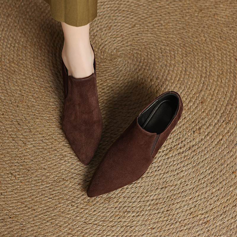 Krazing Pot Sheep Suede Autumn Winter Shoes Stiletto Med Heels Size 43 Size 42 Pointed Toe Concise Style Deep Mouth Pumps