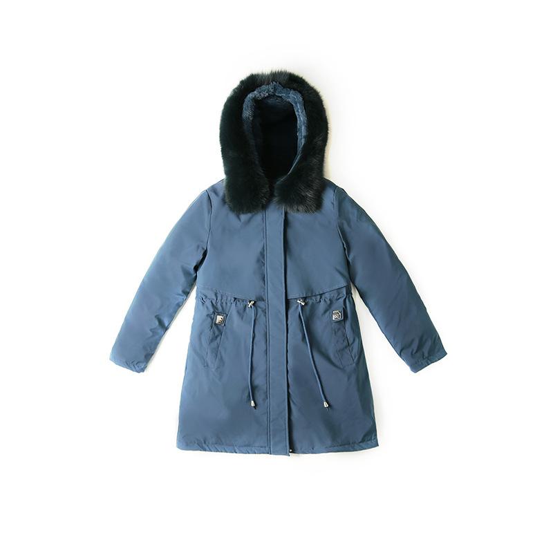 Parker Cotton-padded Jacket Women's Long-style Autumn and Winter New Waist Plus Velvet Padded Coat with Large Fur Collar Ladies Cotton-padded Jacket