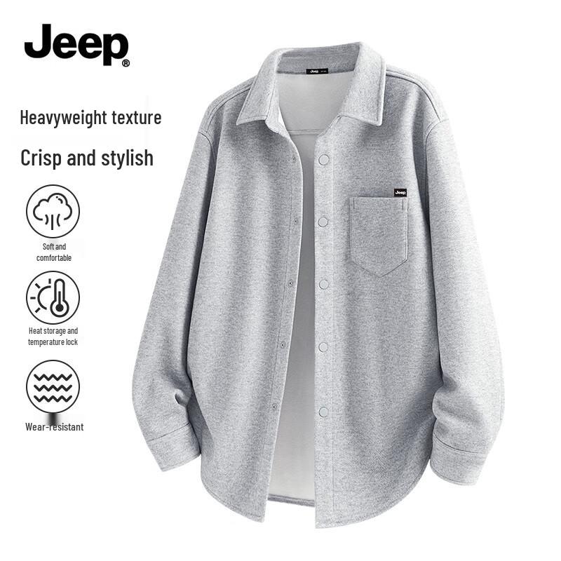 Jeep Мужская осенне-зимняя рубашка с лацканами, вязаная, на флисовой подкладке L