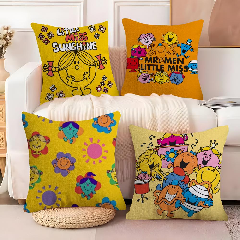 Mr Men and LLittle Miss Cushion Cover Soft Plush Fabric DoubleSided Printed Sofa Cushion Cover for All Seasons Home DecorGift
