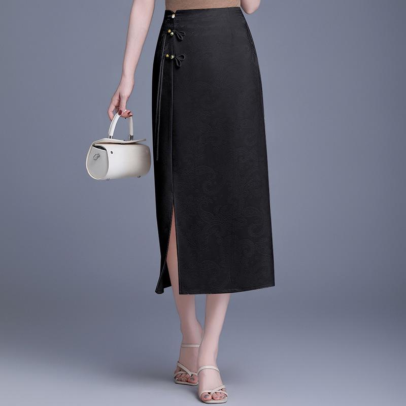 

Floral Midi Skirt for Middle-aged Women: Spring/Summer, Hip-hugging, Split Design XL (for 85-105 jin) чорний