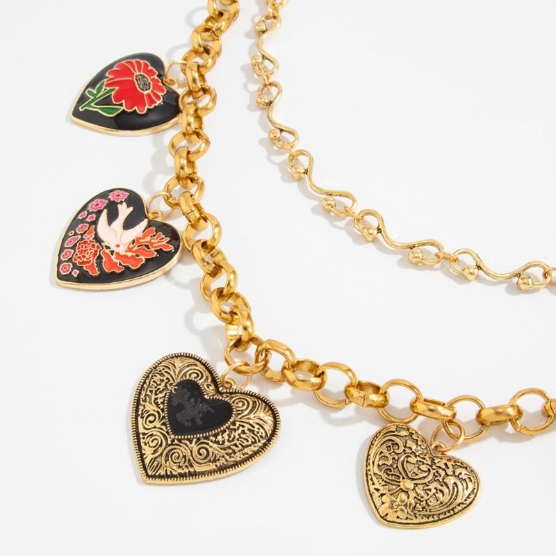Sweet and Cool Style Multi Layer Necklace Set Heart Charm Geometric Chains Ideal for Office Dating Outfits