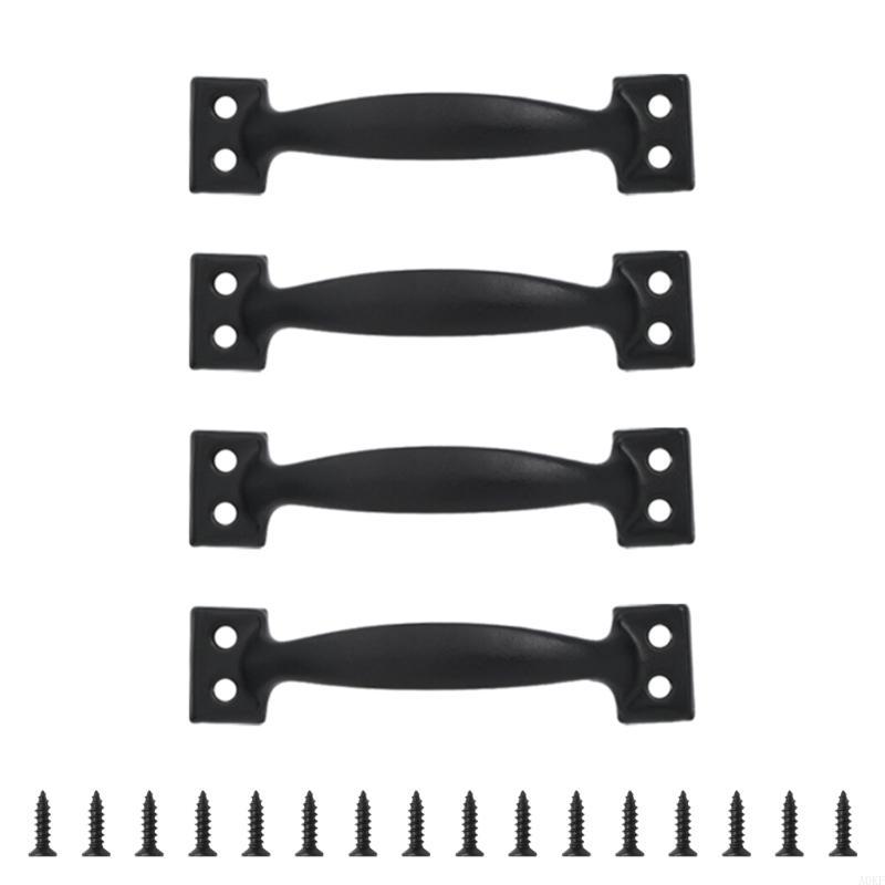 Set Of 4 Drawer Pulls for Kitchen Or Garage Cabinets Iron Barn Door Knob Handles A0KF