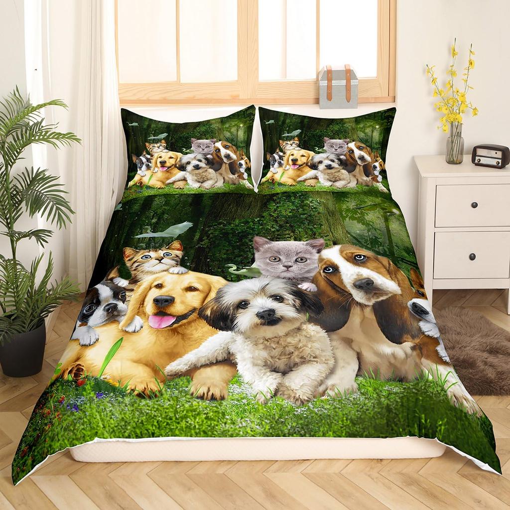 Cute Kitten Bedding For Girls Boys Black Cat Pattern 3 Piece Decorative Duvet Cover Set King Size Bedroom Decor Comforter Cover