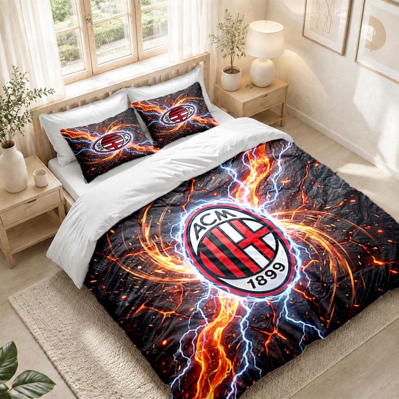 Bedding Set 1 Duvet Cover 2 Pillowcases AC Milan Print Bedroom Home Decoration