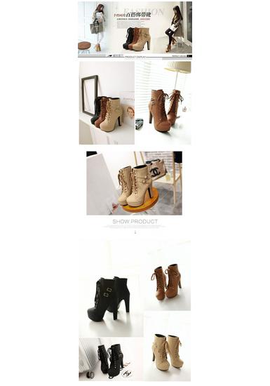 Women's Black Chunky Heel Platform Ankle Boots - Waterproof, Lace-Up, Buckle Detail, Plus Size Available.