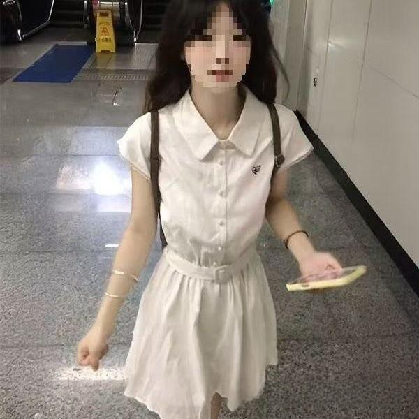 Waste Land School Dress With Tie Strap Summer Knit Fabric For Casual Wear