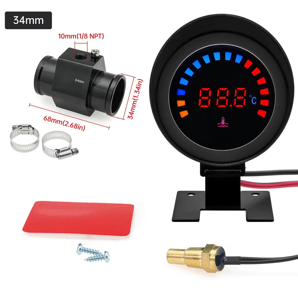 AD 45~120 ℃ Water Temperature Gauge Car Digital LCD Water Temp Meter With 10mm Temperature Sensor Adapter For 12V 24V Car Truck