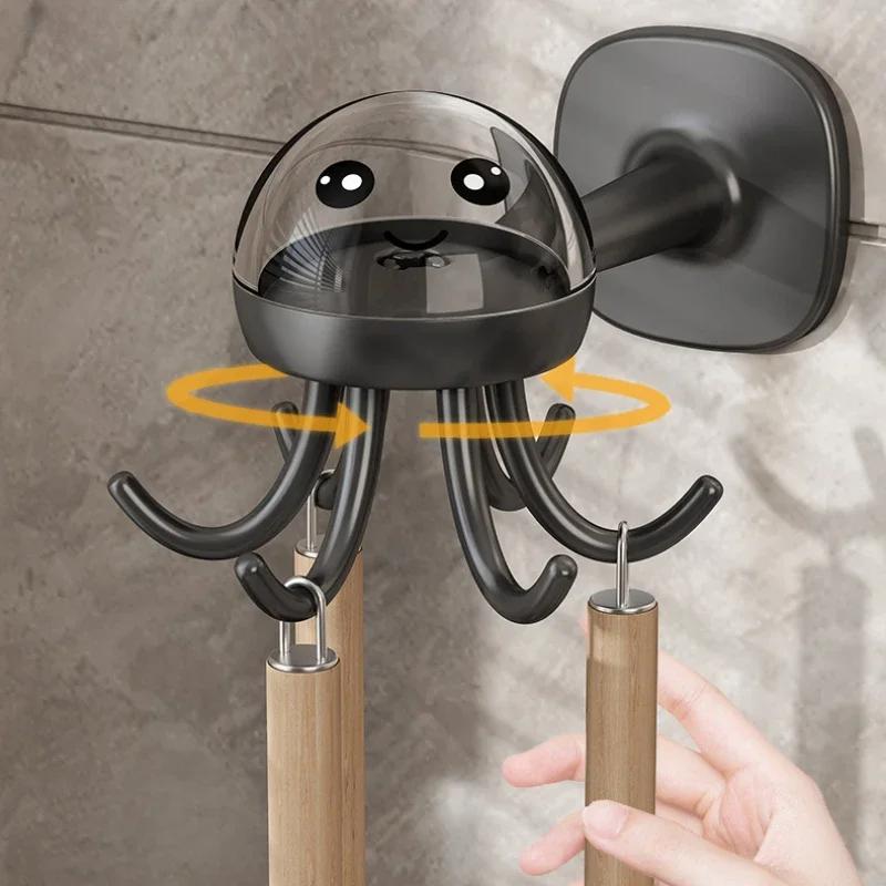 Multifunctional Six Claw Rotating Hook Rack for Kitchen Storage 360 Degree Seamless Hook, Household Non Punching Adhesive Hook