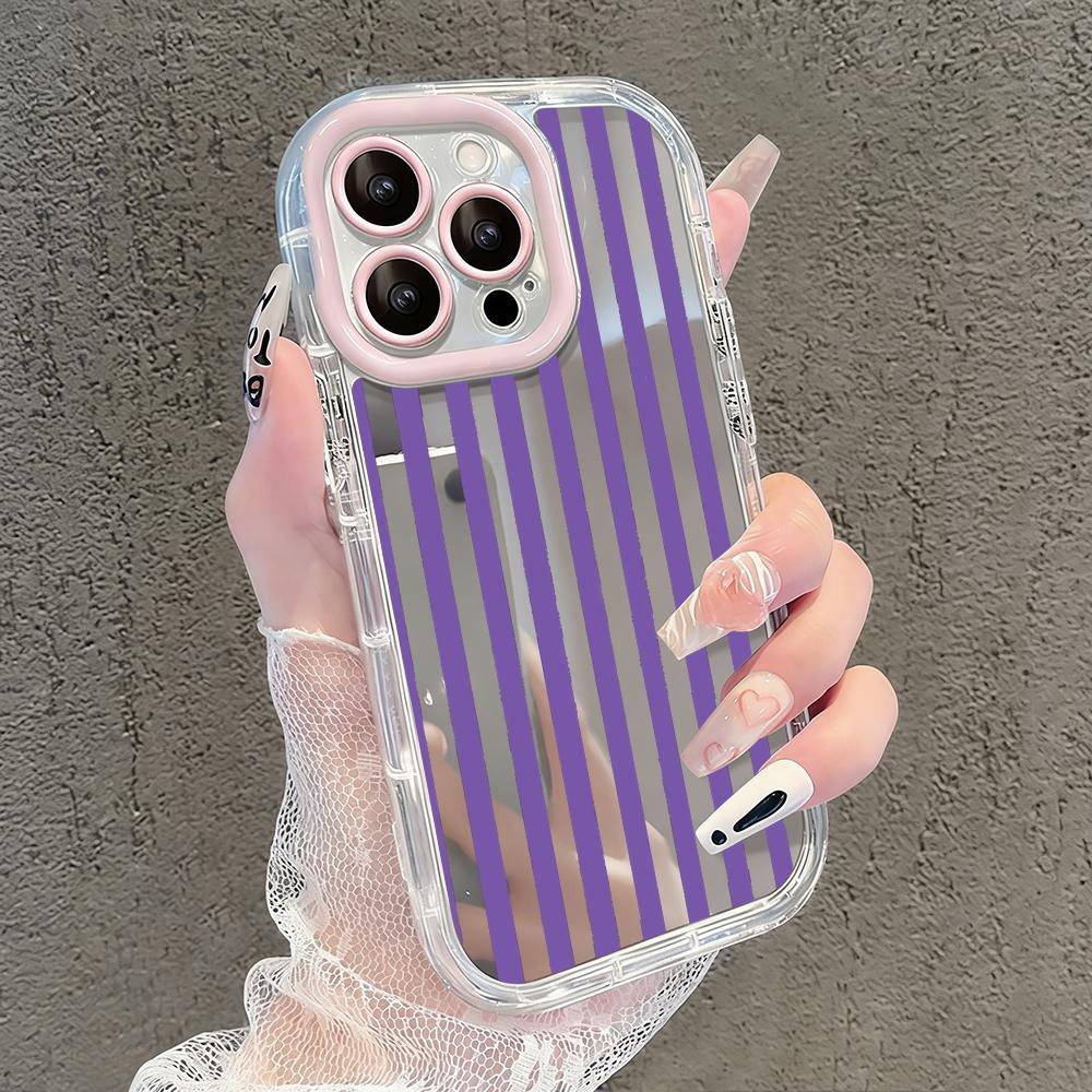 Personality Vertical Stripes Mirror Phone Case For iPhone 17 Air 16 Pro Max 17 15 14 13 12 11 8 Plus X XS Protection Back Cover