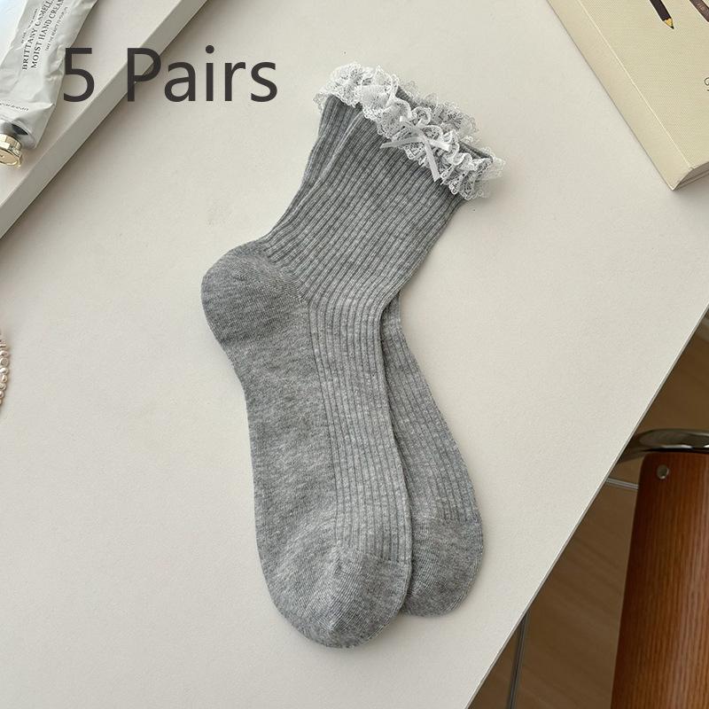 5 Pairs of Women's Spring and Summer Fashionable Cotton Bow Bell Accessories and Socks