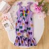 Purple Butterfly Pattern Suspender Jumpsuit for Girls - European and American Style Kids' Clothing