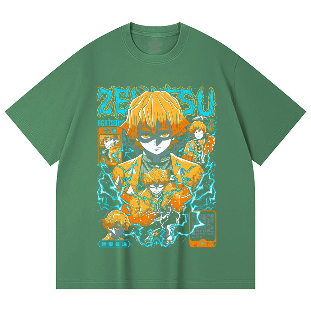 230 Gsm 100% Cotton Demon Slayer V100 Zenitsu Print Unisex Heavy Cotton T Shirt