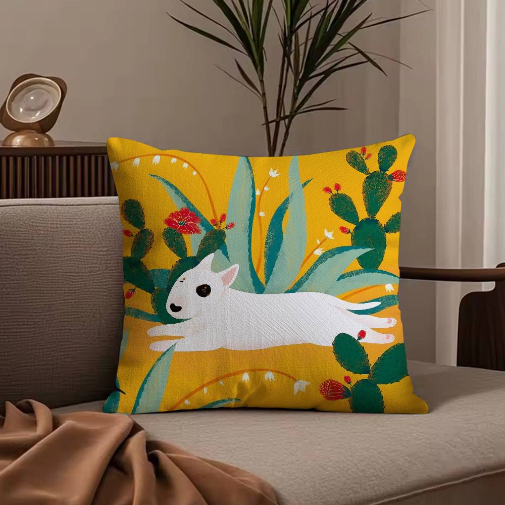 Cartoon Bull Terrier Series Pillow Case Anti-dustmite Pillowcase Invisible Zipper Silky Short Plush Sofa Cushion Cover