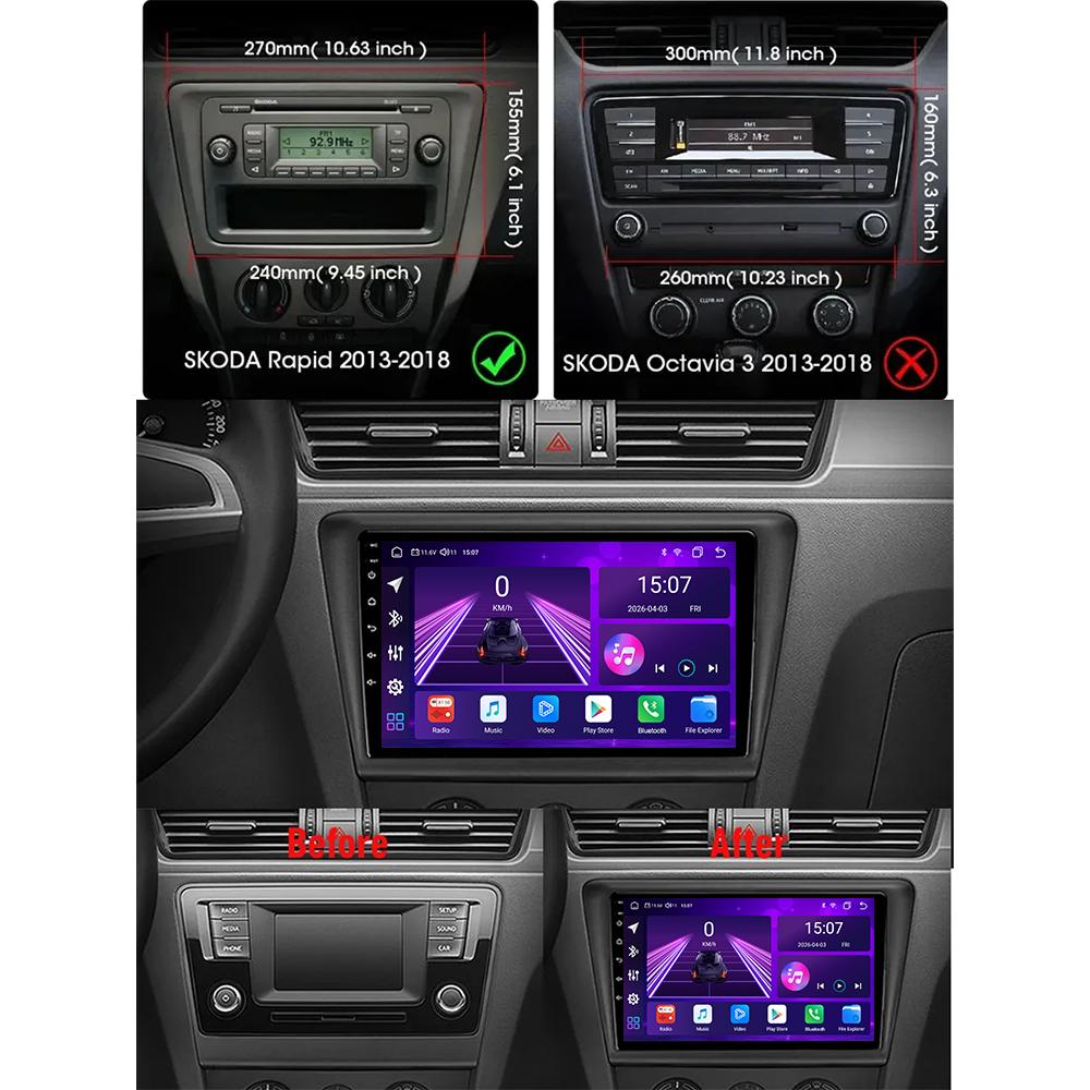 Android Car-Play Car Radio For Skoda Rapid NH3 NH1 2012-2020 Multimedia Player Head Unit Stereo GPS Navigation BT WIFI,8 CORE ,2+32GB