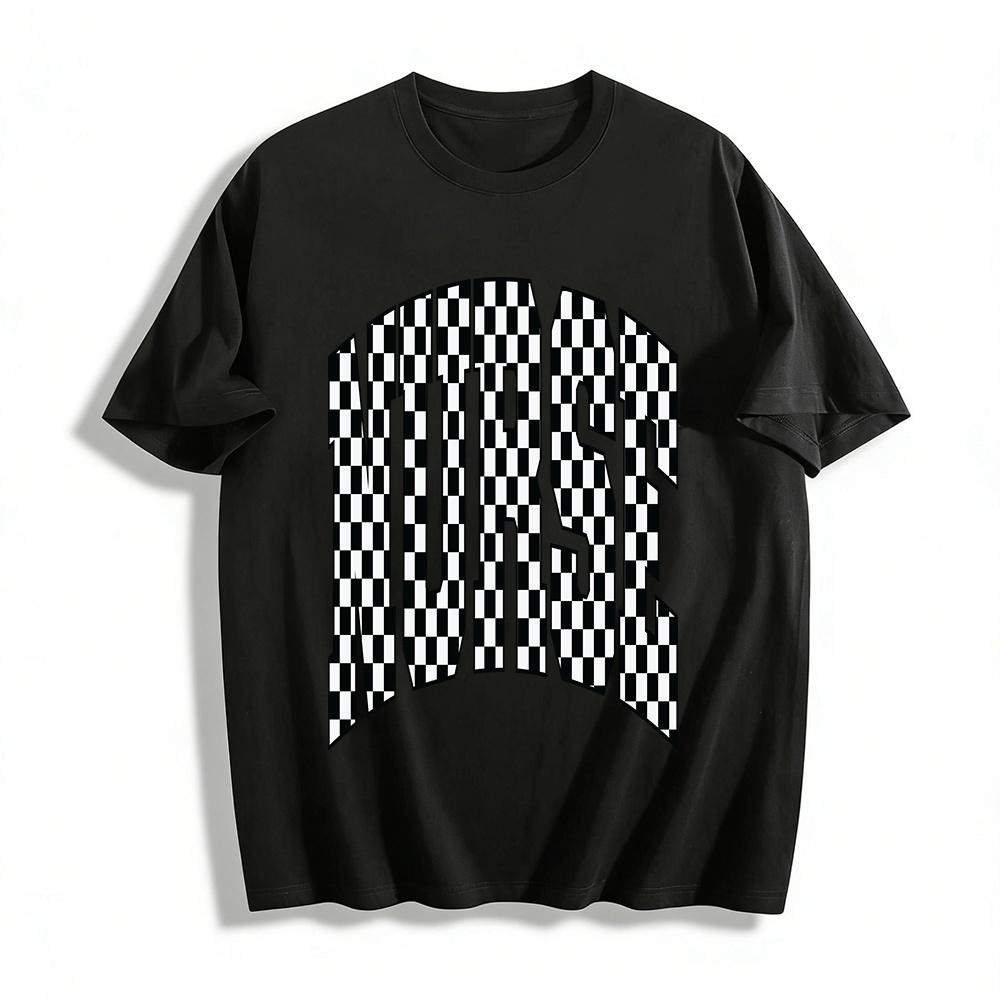 Vintage Checkerboard NURSE Print Casual Top Nurse Themed T-Shirt Pure cotton T-shirt XXS