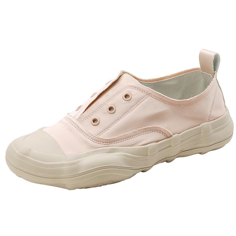 Sheepskin version~ satin niche shoes spring and autumn 2025 casual canvas thick-soled dissolving Spanish little white shoes women