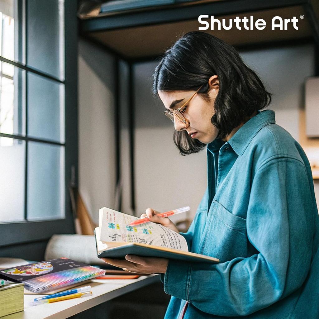 Shuttle Art Gel Pens 30 Colors Fine Point Cute Journal Pen Gel Pen Black Paper Color Swatches for Adults Coloring Writing Drawing Diary Memo School