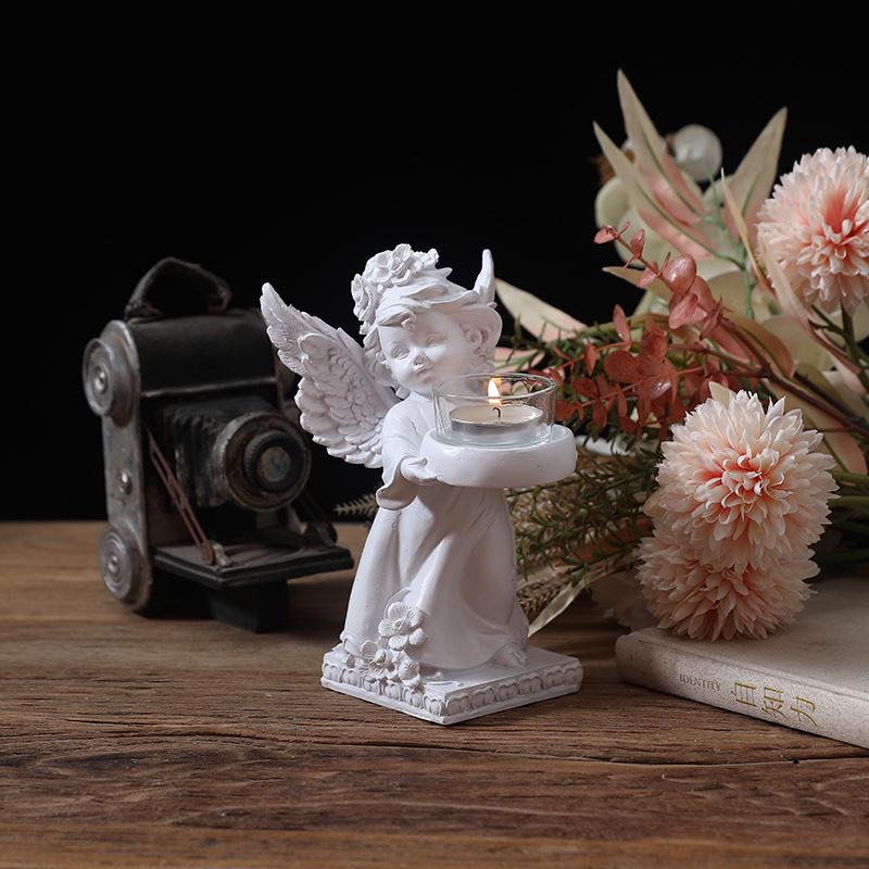 European-Style Angel with Candlestick: Pure White Ornamental Decor for Romantic Atmosphere In Living Room or Party