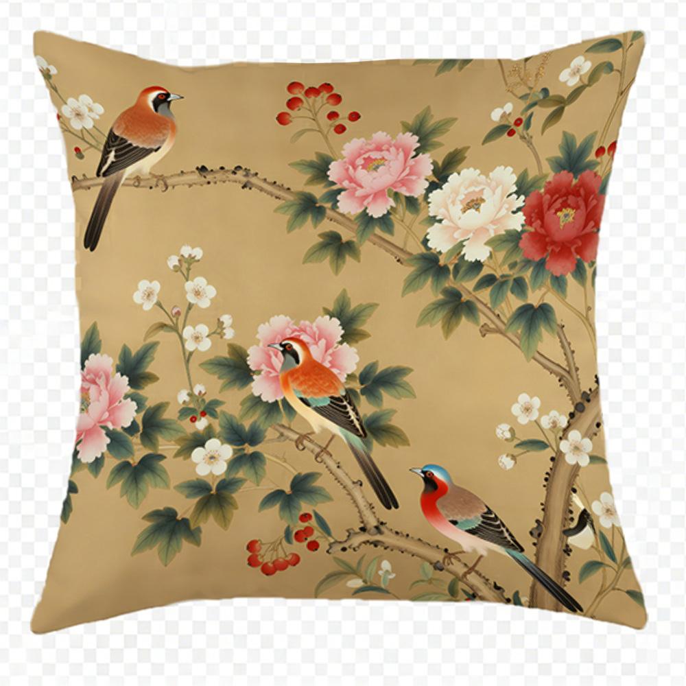 Exquisite Floral & Bird Patterned Double-Sided Printed Pillow Cover Short Plush Suitable Living Rooms Sofas Throw Cushion Cover