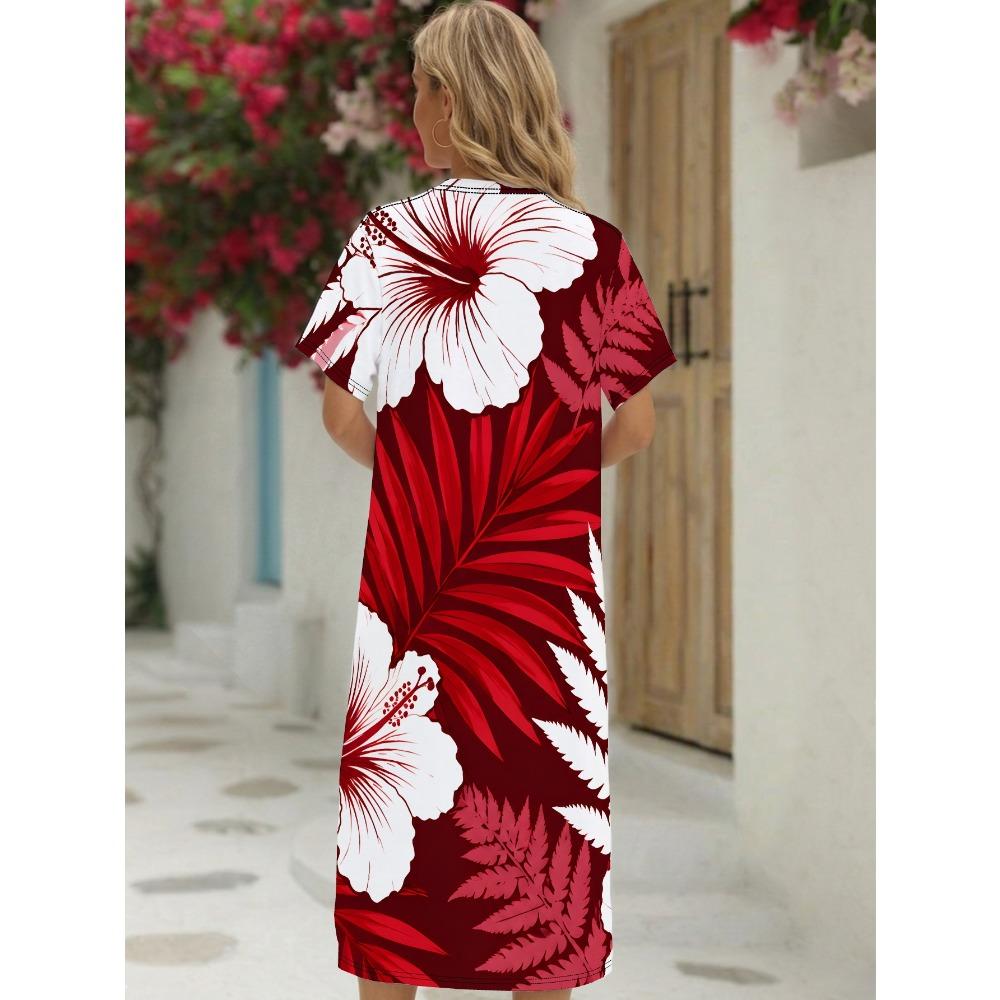 Women's Hawaiian T-shirt Skirt - Crew Neck Skirt, Casual Dress for Summer Wear