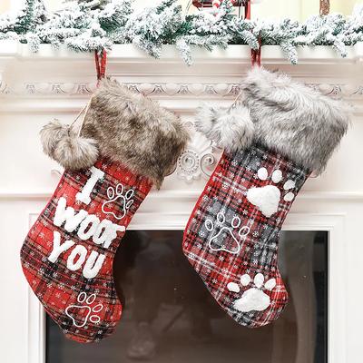 1pc Dog Christmas Ornaments Socks Pendants XMAS Fur Collar Lattice Socks Christmas Tree Decorations Navidad  Wholesale