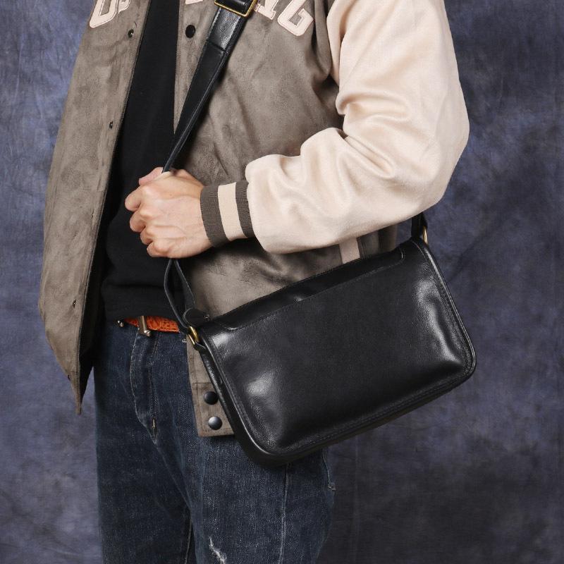 Nová originální taška pro muže z kůže Crazy Horse, taška crossbody z pravé kůže, pánská ručně šitá taška přes rameno z vrchní vrstvy hovězí kůže, retro malý batoh