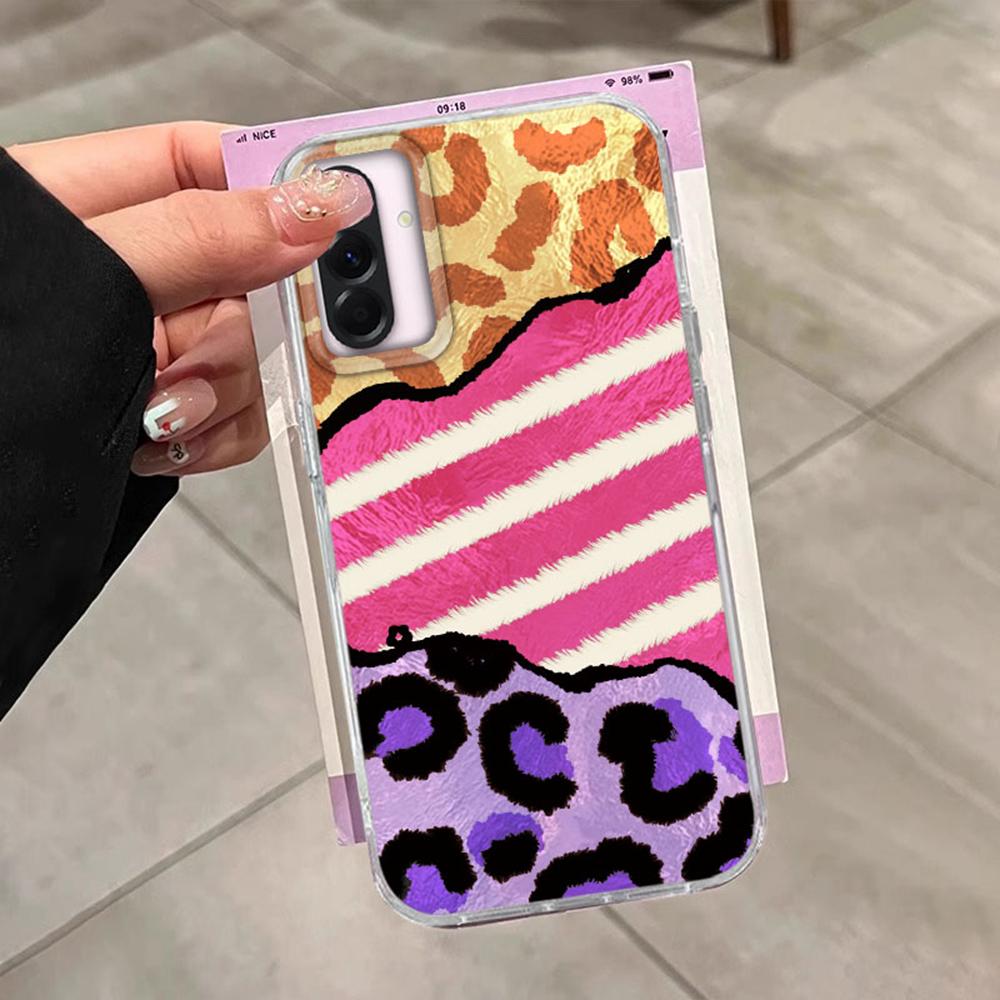 Splicing Purple Leopard Print Phone Case for Samsung Galaxy A55 A07 A17 A56 A36 A26 A16 A53 A06 A14 A24 A34 A54 A15 A12 Cover