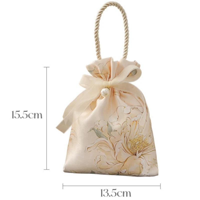 1Pc Beautiful Bow Flower Drawstring Gift Tote Pouch Ladies Wedding Holiday Party Candy Chocolate Souvenir Gift Organizer Handbag