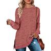 2026 New Long-Sleeve Round-Neck Color-Block Slit Top for Women, Loose Casual Pullover T-Shirt
