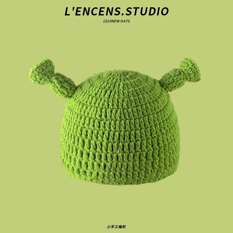 Cute Knitted Woolen Hat Unisex Warm Ear Protection Cartoon Green All-Match Cap Spring Autumn Winter Ideal For Men And Women