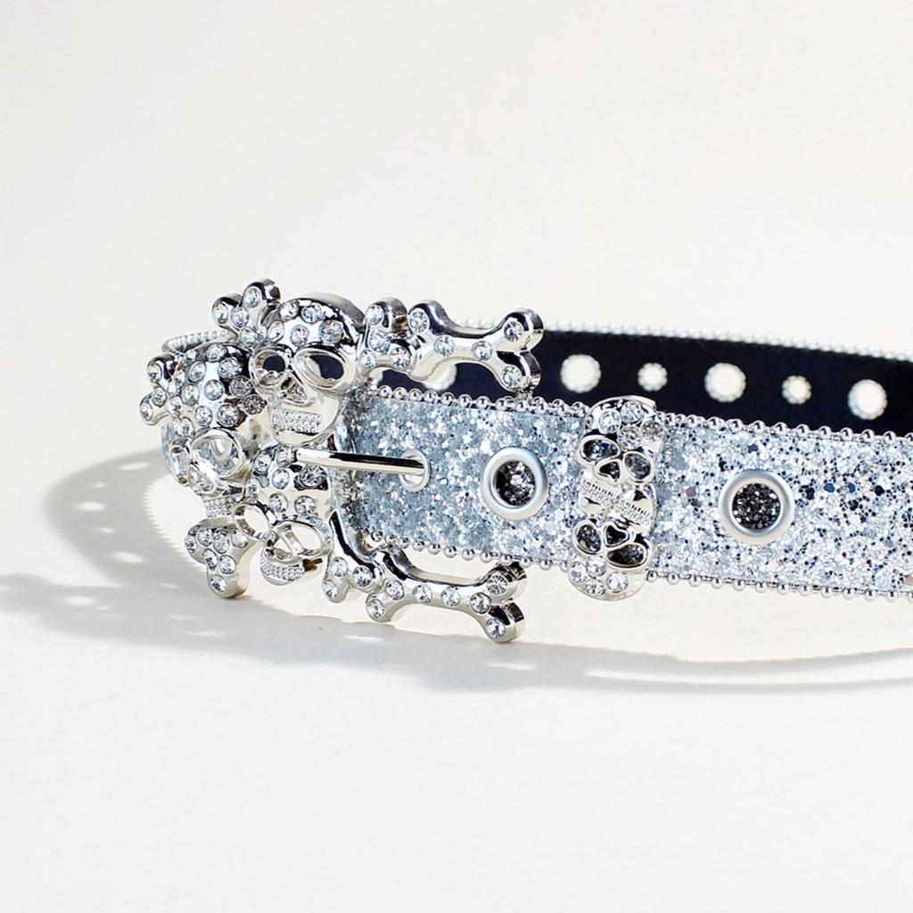 Cool Blingbling Rhinestones Belt for Women Western Cowgirl Styles with Punk PU Leather Designs Sequins for Various Event