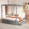 Letto a Baldacchino 140*200 cm con Cassetti Grandi e Schienale Morbido, Letto in Legno Grigio