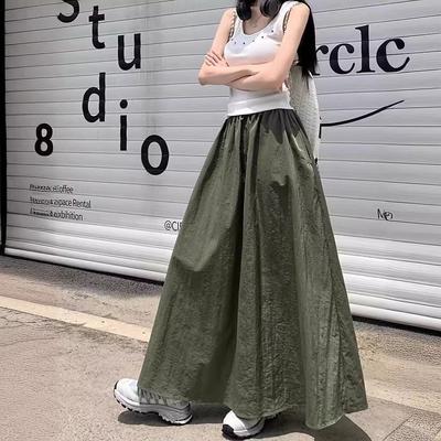 Übergröße Damen Regenschirm Langer Rock Streetwear Elastischer Bund Jupes Sommer Herbst Tasche Falda Lässig Locker Uni Maxi-Röcke