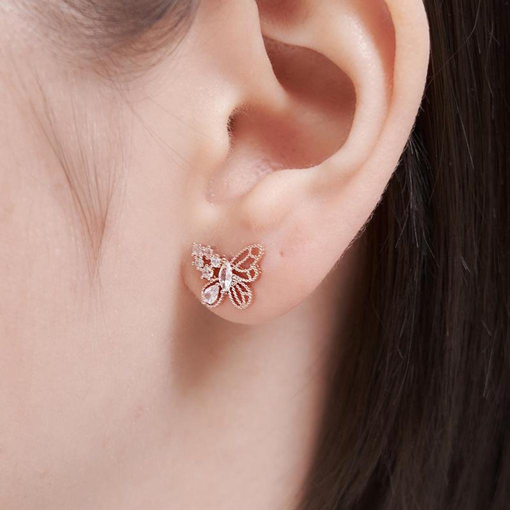 [CRANNE] 14K GF Butterfly Uneven Cubic Point Earrings C24EGF217