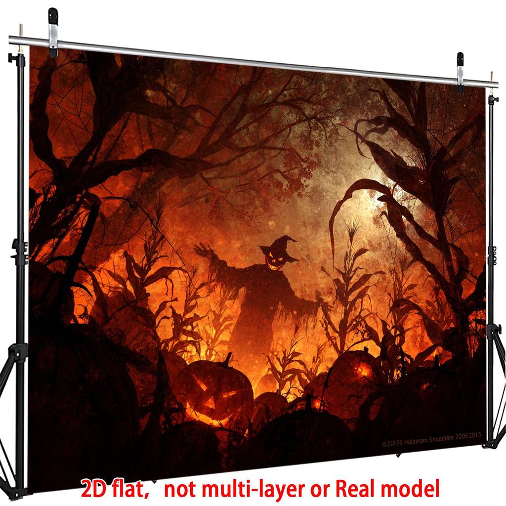 2D flat design 1 eerie Halloween-themed banner - terrifying pumpkin landscape.PMJ