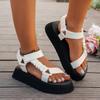 Boho Chic Plateausandalen für Damen Bequeme Sommer-Keilsandalen mit Klettverschluss Bunte Ethno-Stil Strandsandalen