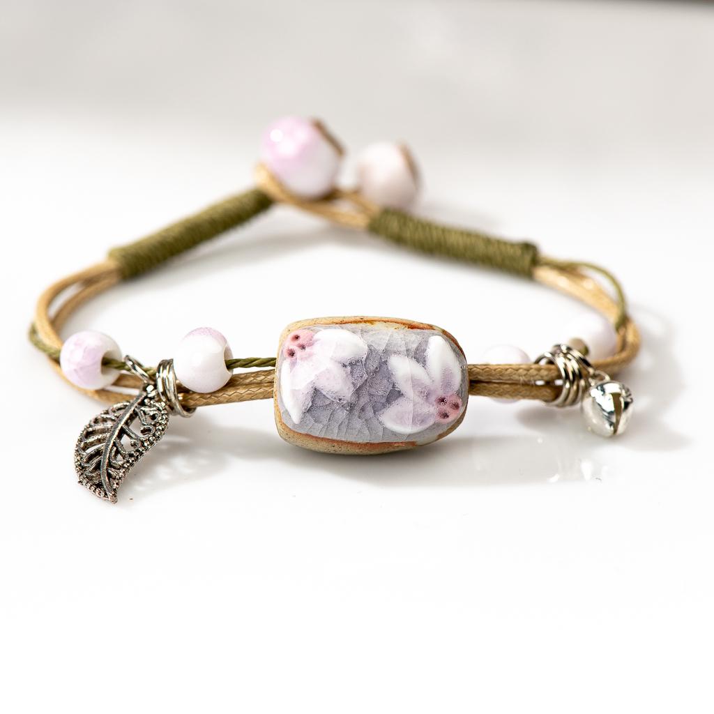 Forest Series Plant hand-kneaded Ceramic Adjustable DIY Bracelet For Women Gift Jewelry #CZ501