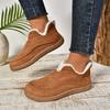 Women's Autumn-Winter Flat Solid-Color Warm-Lined Thickened Snow Boots, Cozy Casual Footwear, Available In Large Sizes.