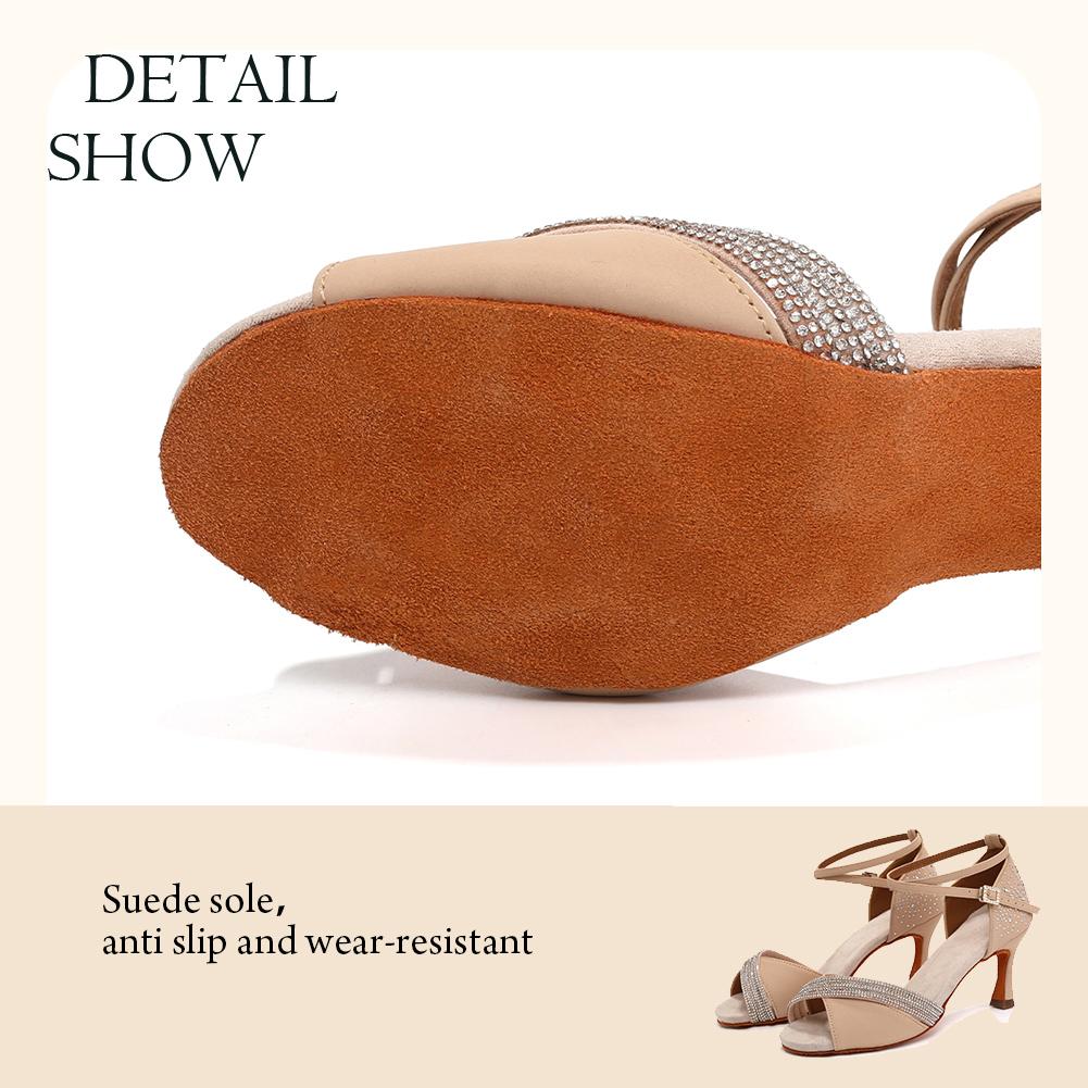 New Diamond Faced Women's Latin Dance Shoes Fashion Wedding Ball Soft Bottom Salsa Ruma Dance Heel Height 7CM