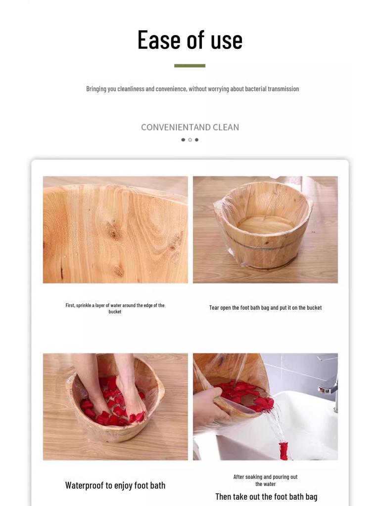 Extra Thick Disposable Foot Soak Pedicure Bags - Special Foot Therapy Set with Wooden Bucket and Plastic Film Foot Bath Basin.