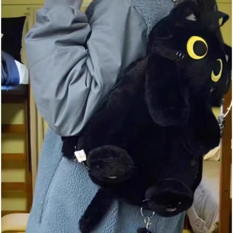 Kawaii Plush Cute Soft Cat Black Backpack Woman New Harajuku Aesthetic Animal Mini Backpacks Hot Girls School Shoulder Bags Y2k