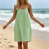 Women's Backless Cami Dress Solid Sleeveless Mini Dress Above Knee A-Line Skirt Soft Breathable Fabric Summer Beach Casual Travel Dress