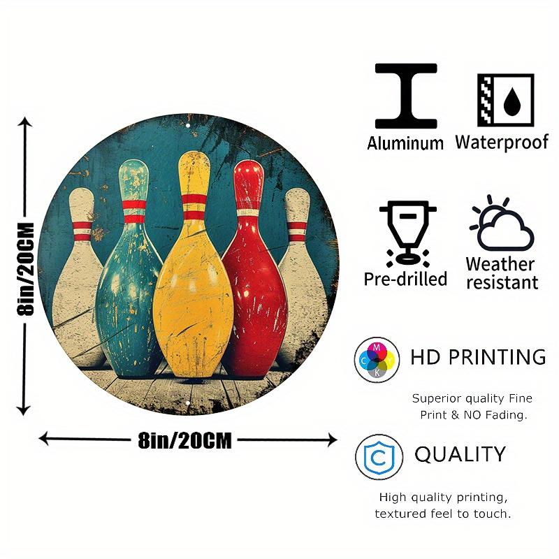 

pc Vintage Bowling Sign Round Aluminum Wall Art Retro Sports Decor for Man Cave Bar Home Game Room Gift 20x30cm（7.8x11.8inch）