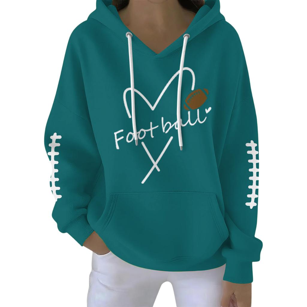 Ladies' Loose And Comfortable Casual Rugby Fun Printed Sports Hooded Sweatshirt