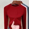 Crew neck German velvet bottoming shirt women's spring and summer new double-sided integrated velvet thickened slim-fitting long-sleeved inner top