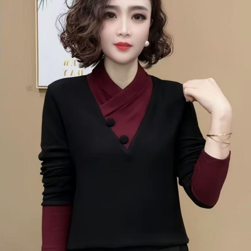 Herbst Winter Fake Zweiteiler Deutscher Samt Hot Diamond T-Shirt Langarm Warmes Shirt Halber Rollkragen Bequemes Oberteil für Damen