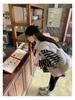 Autumn/Winter Japanese Style Color Block Stripe Loose Fit Round Neck Top