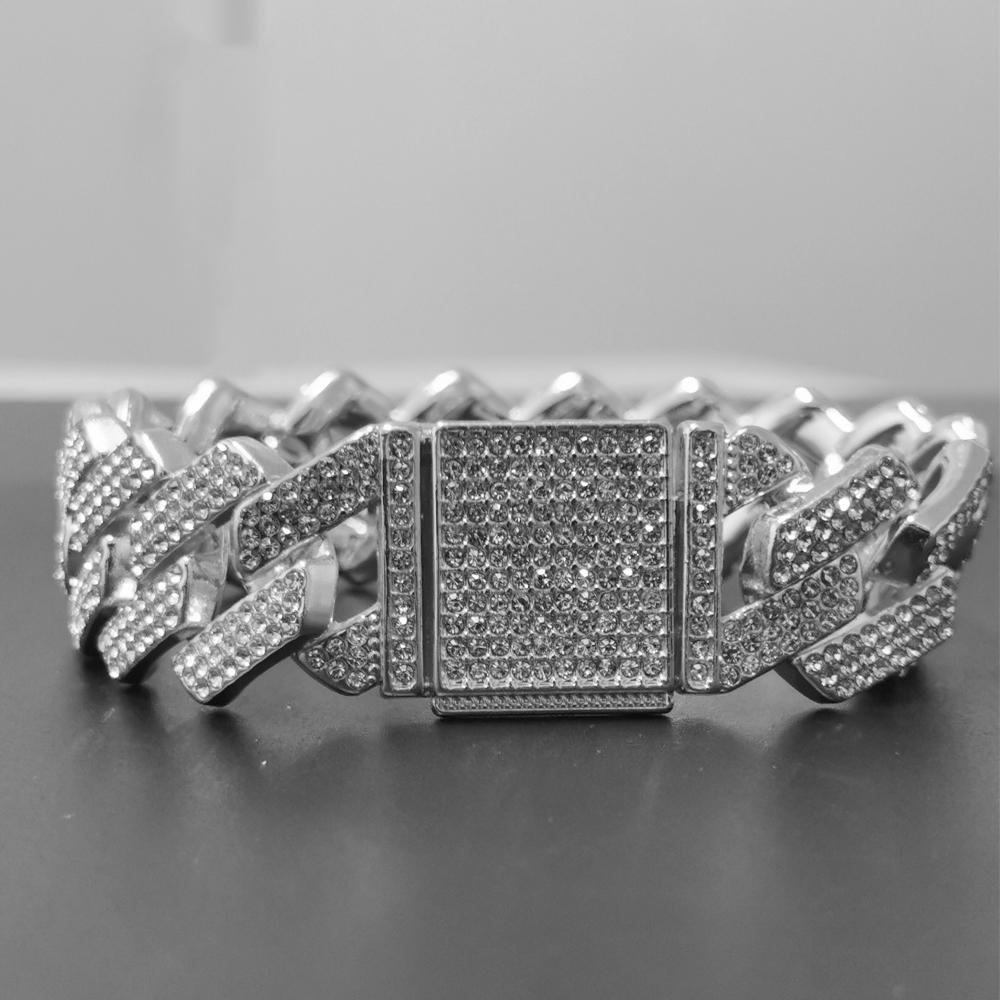 Hip Hop Shiny Cuban Link Chain Bracelets Women Men Gold Color Rhinestone Iced Out Chain Bracelets Punk Wristband Jewelry Gift