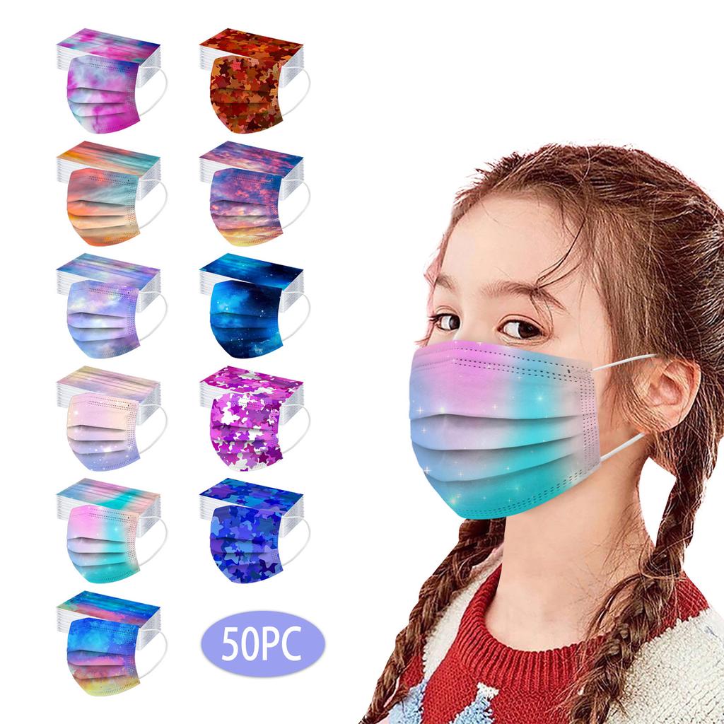 Children's Disposable Tie-dye Starry-sky Printed Mask Disposable Face Mask Ear Loop Mask 50PCS